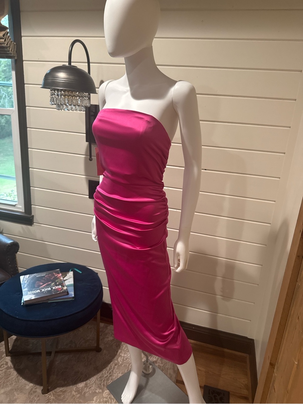 BHLDN Hot Pink Strapless Ruched Midi Dress — New With Tags